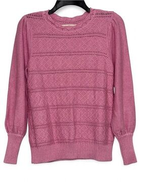 LOFT Dusty Rose Openwork Crewneck Sweater